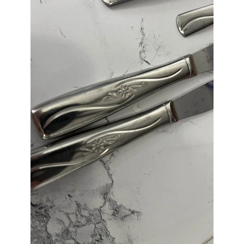 Floral Stainless Steel Soup Spoons &‎ Knives Set USA